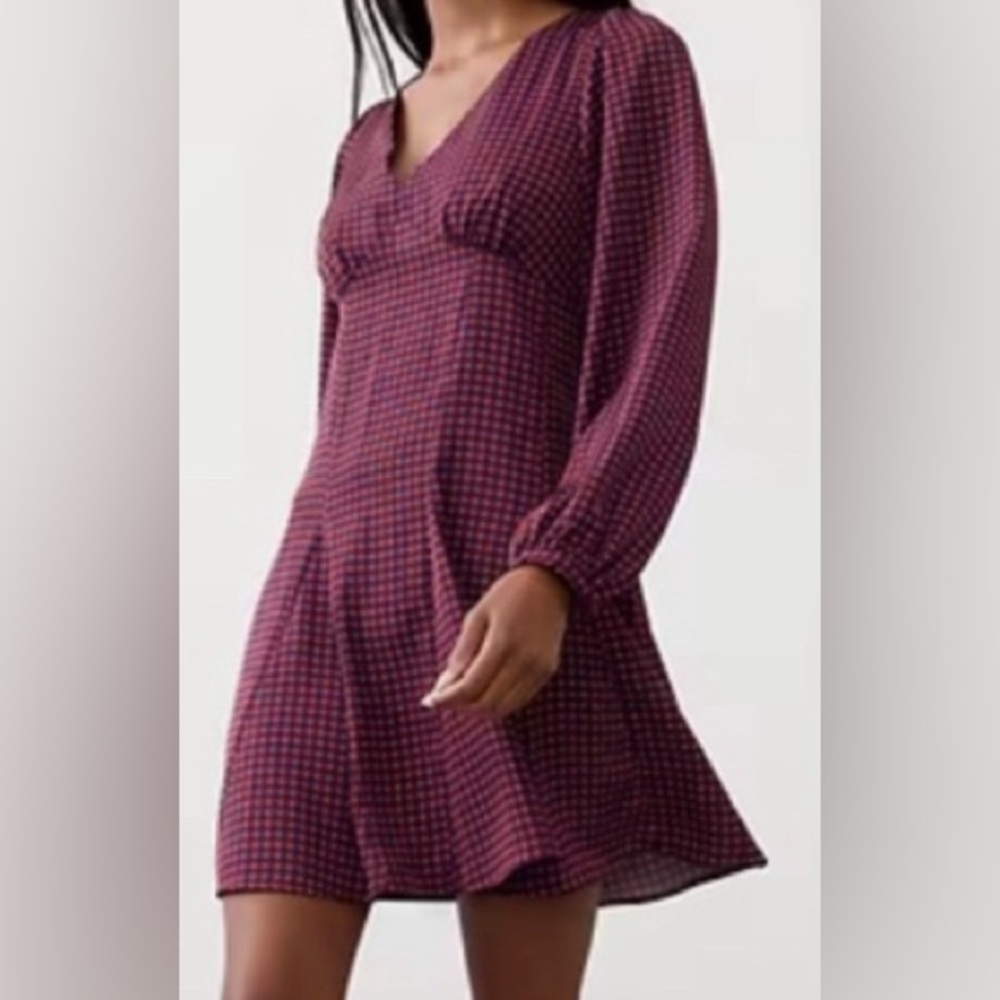 Banana Republic Silky Deep Red & Navy Long-Sleeve Fit & Flare Dress: Size 8
